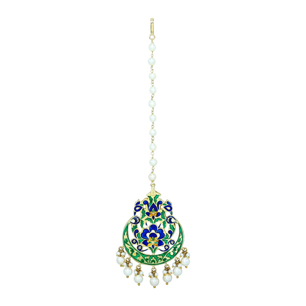 Mangtikka with Red Stones and Pearl Drops